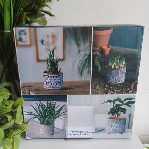 Decorative Terracotta & White Leaf Print Ceramic Planter Pots | Set of 2 - Picture 11 of 12